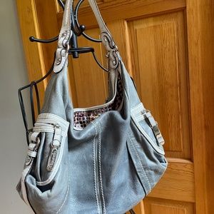 Baby blue leather boho shoulder bag